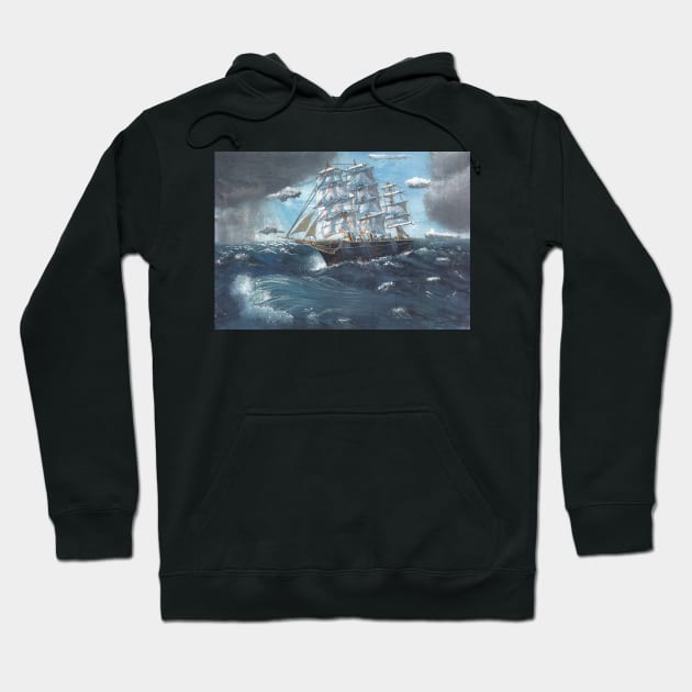 Sailing ship in a storm Hoodie by UniCatDesign